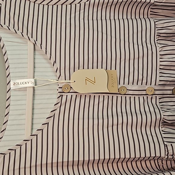 Cream and Brown Stripped Short Sleeve Midi Dress with pockets Size XL ZoLucky NT - Picture 3 of 6